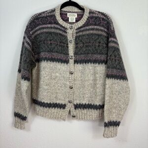 Vintage St. John’s Bay Wool Fair Isle Cardigan sweater made in USA size small